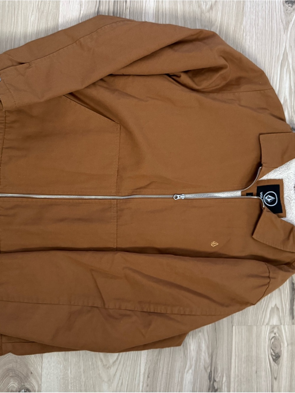 Volcom Men's Chestnut Brown Bomber Jacket with Sherpa Collar